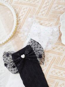 2 đôi Cô gái Tim & Laser Hoa Lưới Vớ Với Bowknot - Nhiều màu - Xem 5