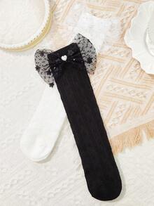 2 đôi Cô gái Tim & Laser Hoa Lưới Vớ Với Bowknot - Nhiều màu - Xem 4