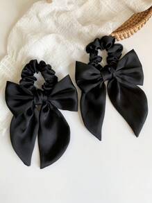 2pcs Bowknot Hair Ties With Short Streamers For Women's Ponytail Decoration Cute Valentine's Day Scrunchies Hair Ties, Casual ,Gifts Hair Accessories Head Accessories Elastic Band - Black - View 2