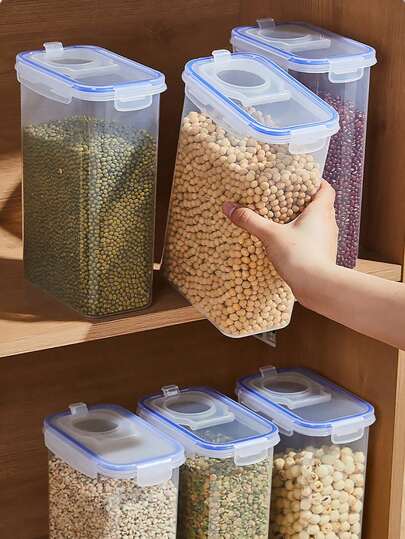 1 Pieza De Tarro De Almacenamiento Sellado, Contenedor De Almacenamiento De Alimentos De Plástico Transparente Con Tapa Sellable, Tarro De Cocina Apilable Para Judías Verdes Y Rojas, Granos, Caramelos, Galletas, Arroz, Harina, Pasta, Nueces Y Especias ( Cuadrado )