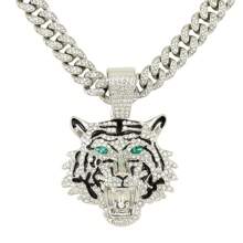 1個嘻哈老虎頭吊墜和誇張的鎖鏈項鍊,男女通用,適用於夜店派對、聖誕節、生日、感恩節禮物和個性化珠寶配飾 - 銀色 - 查看 6