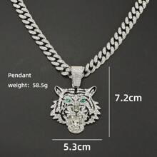 1個嘻哈老虎頭吊墜和誇張的鎖鏈項鍊,男女通用,適用於夜店派對、聖誕節、生日、感恩節禮物和個性化珠寶配飾 - 銀色 - 查看 2