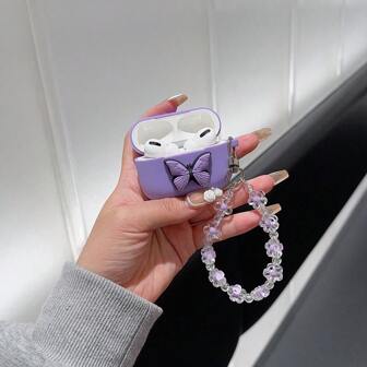 Funda protectora con correa colgante con diseño de mariposa de dibujos animados compatible con auriculares Bluetooth de Apple