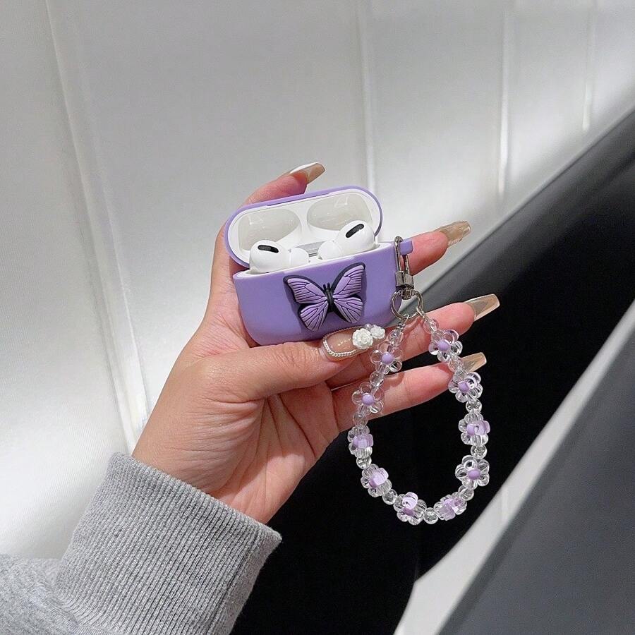 Cartoon Butterfly Hanging Chain Bluetooth Earphone Protective Case Compatible With Apple