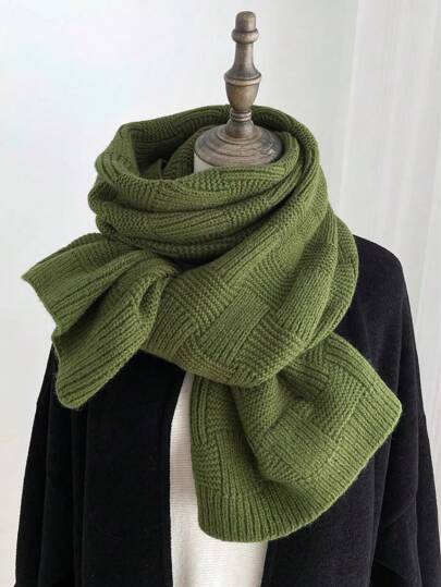 1pc Solid Color Knitted Scarf, Simple Fashion Neck Warmer, Elastic, Suitable For Autumn Winter Outdoor Activities