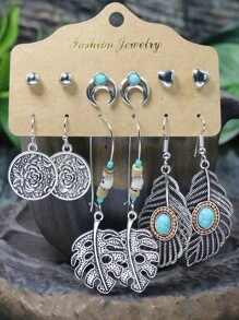 TopHanqi 36 Pairs Of Bohemian Vacation Vintage Silver Plated Series Circular Flower, Tree Of Life, Animal, Leaf, Geometric Shape, Etc. Alloy Earrings With Turquoise, White Rhinestone, Faux Pearls, Heart & Circle Shaped Beaded Stud Earrings, Minimalist, Chic, And Personalized Fashion Accessories For Women, Suitable For Daily Life, Work, Travel And Street Photography, Four Seasons Can Wear Valentines,Mom,Mother,Mother's Day,Gift