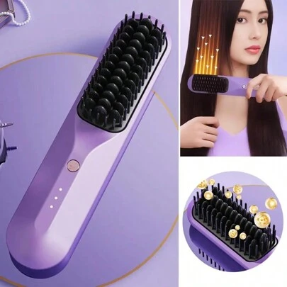 2 In 1 Wireless Hair Straightener Hair Curler Hot Comb Dryer And Straightening Brush Hair Styling Appliance Hair Crimper, Hair Style Tool, Home Use, Travel Use