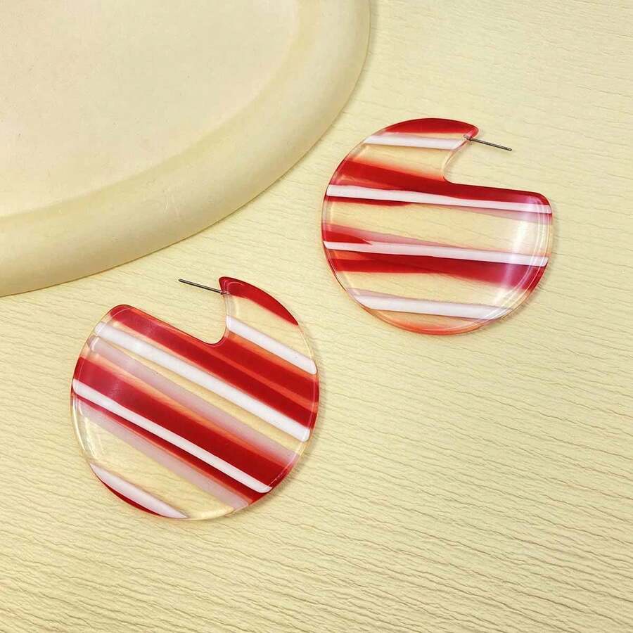 1對紅色環形耳環,適合女性日常佩戴 - 彩色 - 查看 1