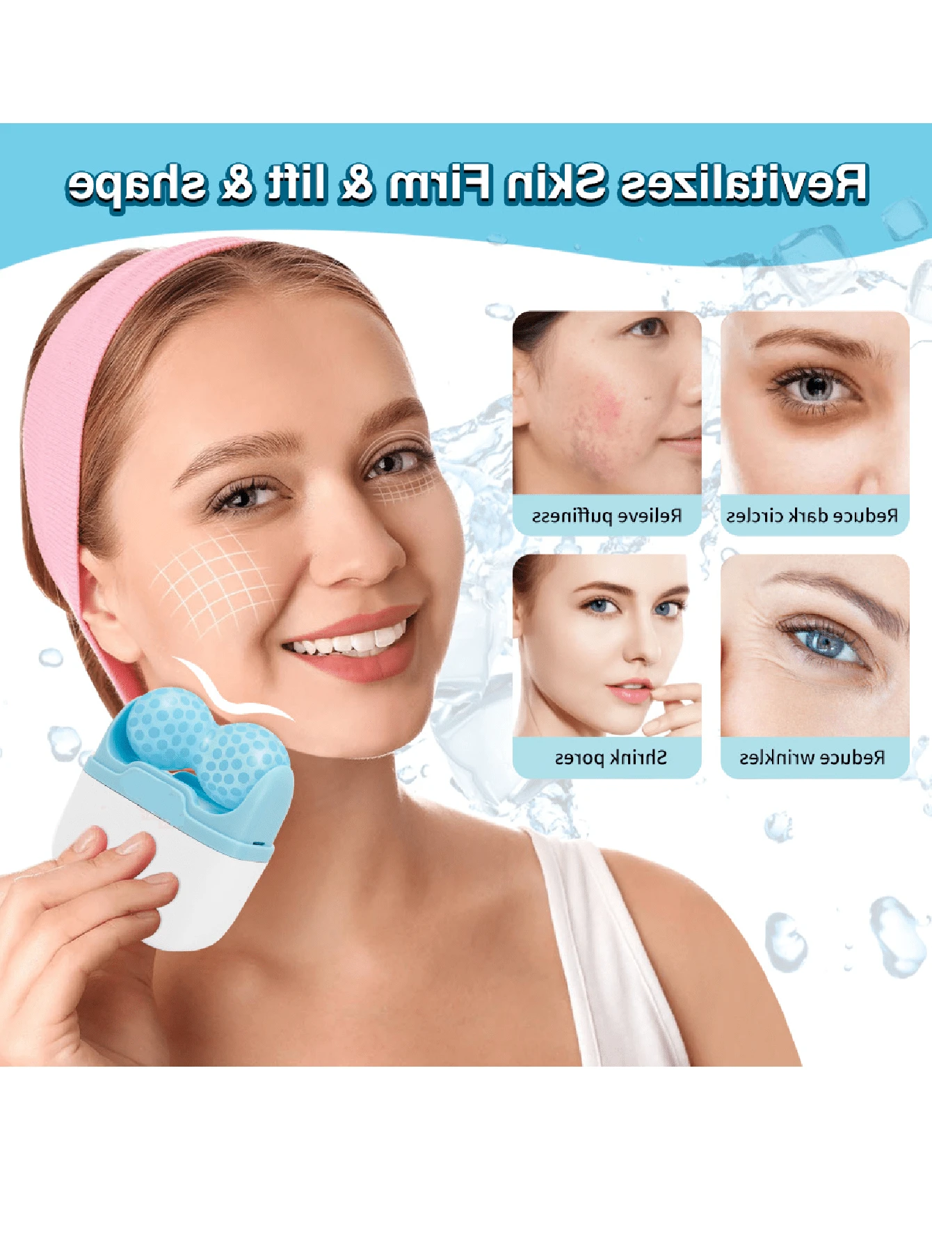 A Facial And Body Ice Massager With Ice Roller W+VShaped Dual Head Massage Roller, Which Works