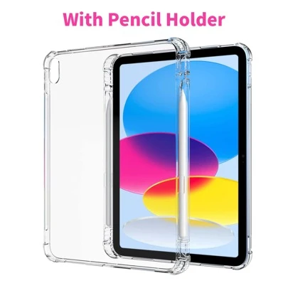 Case With Pencil Holder Compatible With Ipad 2024 /Redmi Pad Se/ Mi Pad, Transparent Clear Shockproof TPU Protective Case (Clear) Compatible With Samsung Galaxy Tab ,Four Corner Airbag Anti Drop