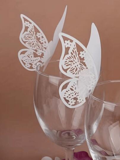 10pcs/20pcs/50pcs Butterfly Cup Cards, Hollow Out Wedding Party Decor Paper Cards, Purple Butterfly Wall Sticker Table Place Cards, Suitable For Gifts, Baptism, Wedding Box - Adorable Party Decorations And Guest Favors