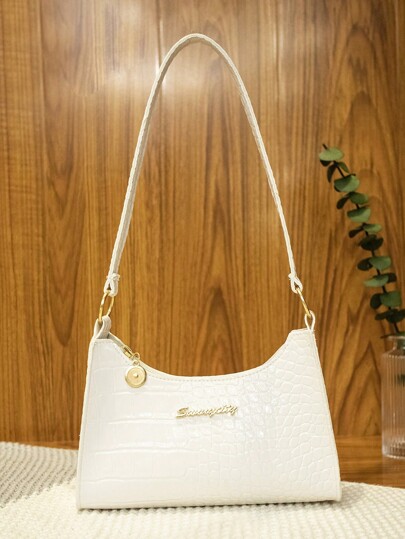 Bolso De Hombro De Mujer Con Estampado De Cocodrilo Blanco De Moda