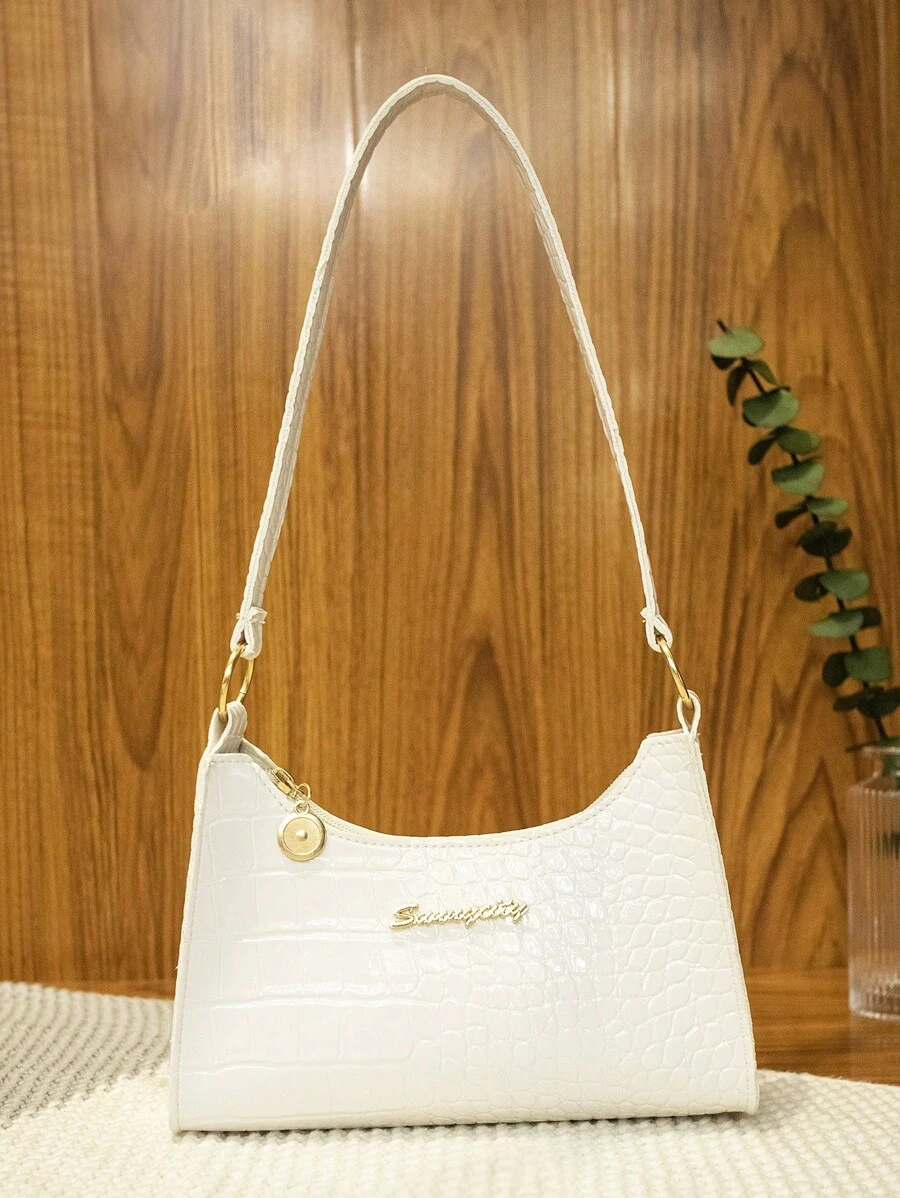 Fashionable White Crocodile Pattern Women's Shoulder Bag - White - View 1