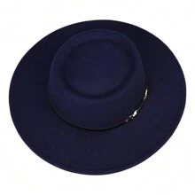 1pc Solid Color Wide Brim Floppy Felt Hat, French Fashion Round Top Knitted Felt Hat, Derby Hat, Vintage British Style Hat, Beret Knitted Hat Suitable For Travel, Vacation, Beach, And Daily Wear Street Cowboy Hat Cowgirl Hat