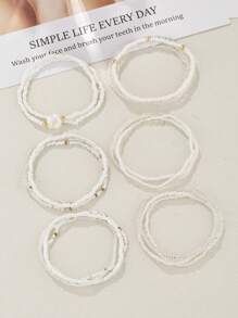 17入組女性沙灘風玻璃和種子珠堆疊白色手鍊 - 白色 - 查看 2