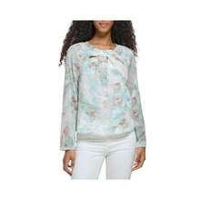 CALVIN KLEIN Womens Chiffon Twist Neck Blouse - 青瓷組合 - 查看 3
