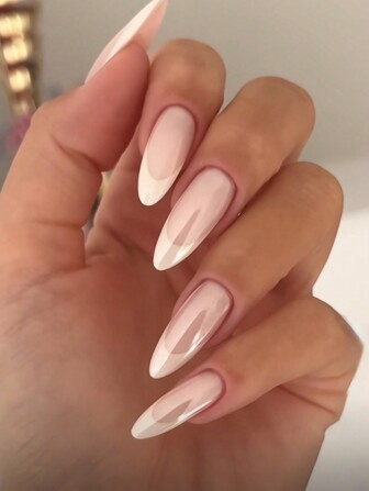 Enhance Your Elegant - 24pcs Press-On Nail Pieces In Cute Pink Almond Shape With Mirror Finish, Glitter Detail And Simple Style, Suitable For Parties And Daily Wear. Includes 1pc Cuticle Pusher And 1pc Jelly Gel Nail Patch. Press On Nails Nail Supplies