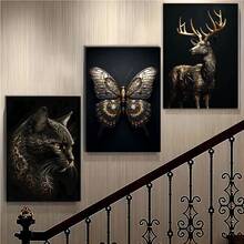 3 cái Không có khung Đen Vàng Chim ưng Sư tử tranh sơn dầu Bức tranh Kim loại Áp phích Treo tranh Bắc Âu Con hươu Mèo Thẩm mỹ Hình ảnh Phòng khách Đồ trang trí Không có khung - màu đen - Xem 3