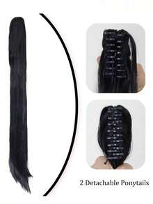 黑色假髮短款直齊齊黑色鬈髮短齒口鯊魚夾馬尾延伸,適用於派對萬聖節服裝假髮禮物女性劉海假髮蘿莉塔角色扮演假髮,雙可拆卸馬尾高溫熱阻紫外線防護合成纖維發型逼真甜美公主假髮附帶1入組假髮帽（4款套裝：2款夾式馬尾+1款假髮帽+1款假髮） - 黑色 - 查看 7