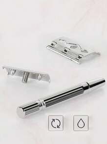1pc Vintage Manual Double-Sided Razor With Brush And Mirror Case, Comes With Blades, Extra Long Metal Handle, Ideal For Export