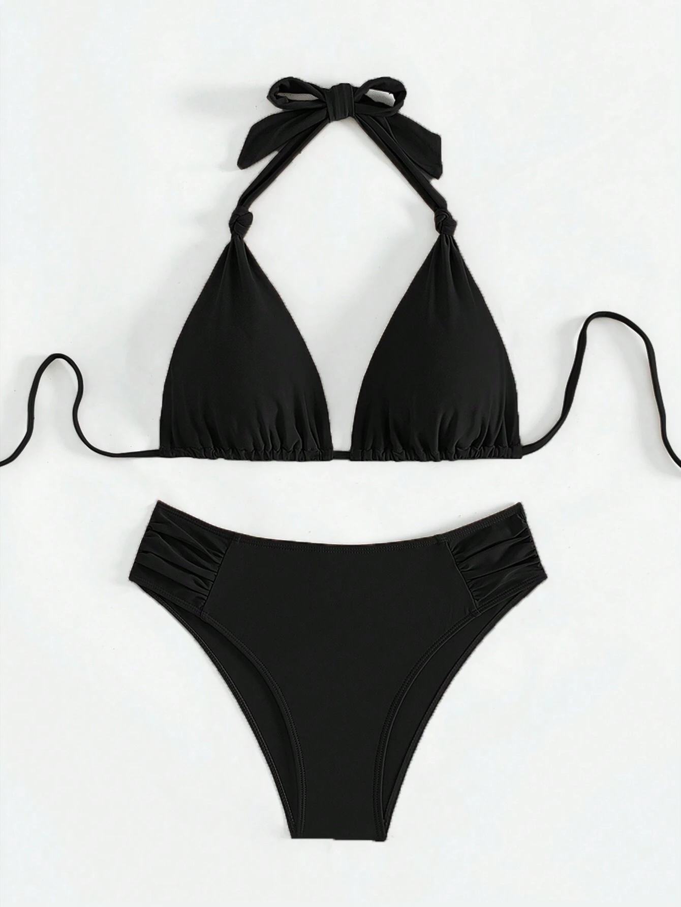 Summer New Two Pieces Swimwear Sweet Sexy Solid Color Tie Spaghetti Strap