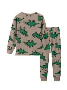 Young Boys' Dinosaur Printed Long Sleeve Top And Long Pants Homewear Set Matching Set