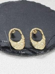 嘻哈复古几何不对称褶皱 18k 镀金耳环 - 金黃色 - 查看 4