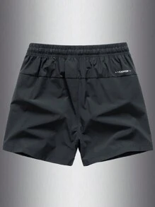 3pcs/Set Boyfriend Style Men's Solid Color Zippered Pocket Elastic Waterproof Quick-Drying Ice Silk Sport Shorts - Army Green - View 7