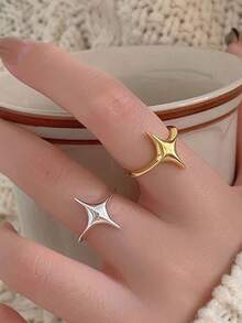 1 pieza de Anillo de estrellas simple y versátil para mujeres en pareja con un sentido de diseño único, accesorios de joyería de fiesta - Plateado - Ver 2