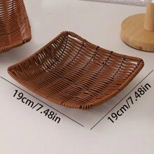 1 件家用手工編織藤製零食托盤 - 棕色 - 查看 11