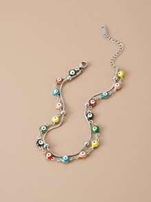 1pc Eye Shaped Stainless Steel Anklet For Women, Perfect Gift For Festivals - Silver - View 2