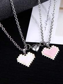 2pcs/Set Couple And Best Friend Magnetic Attraction Necklaces With Mosaic Heart Pendant For Valentine's Day Valentines,Mom,Mother,Mother's Day,Gift