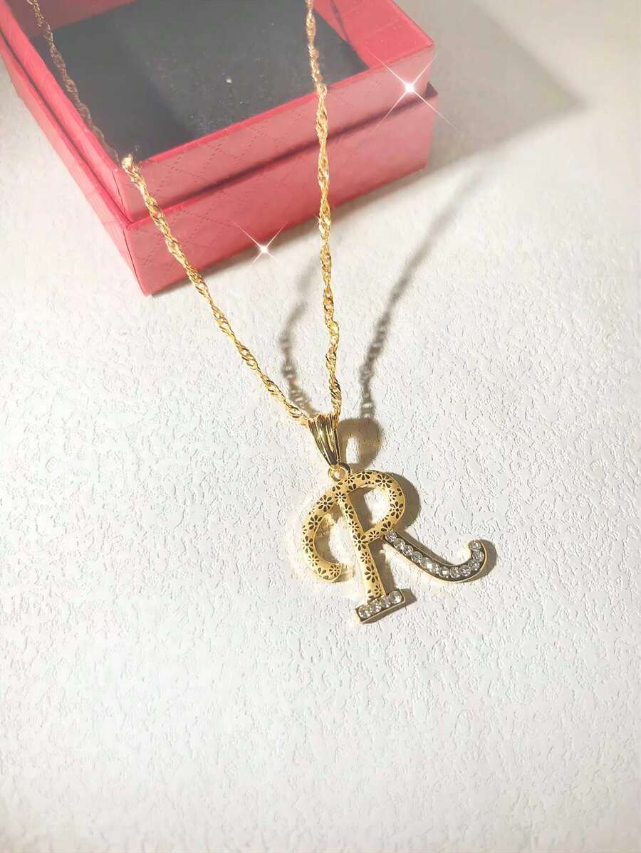 1 Miếng Hợp kim kẽm Chất liệu Với 22k Mạ vàng Màu sắc Mặt dây chuyền chữ cái Dây chuyền , Thiết kế , Thích hợp Cho nam giới Và Của phụ nữ Mặc hàng ngày Và Như - Rượu sâm banh - Xem 1