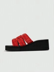 2024新款夏季時尚女款沙灘拖鞋涼鞋-舒適步行、增高鞋適用於海灘/旅遊 - 紅色 - 查看 2