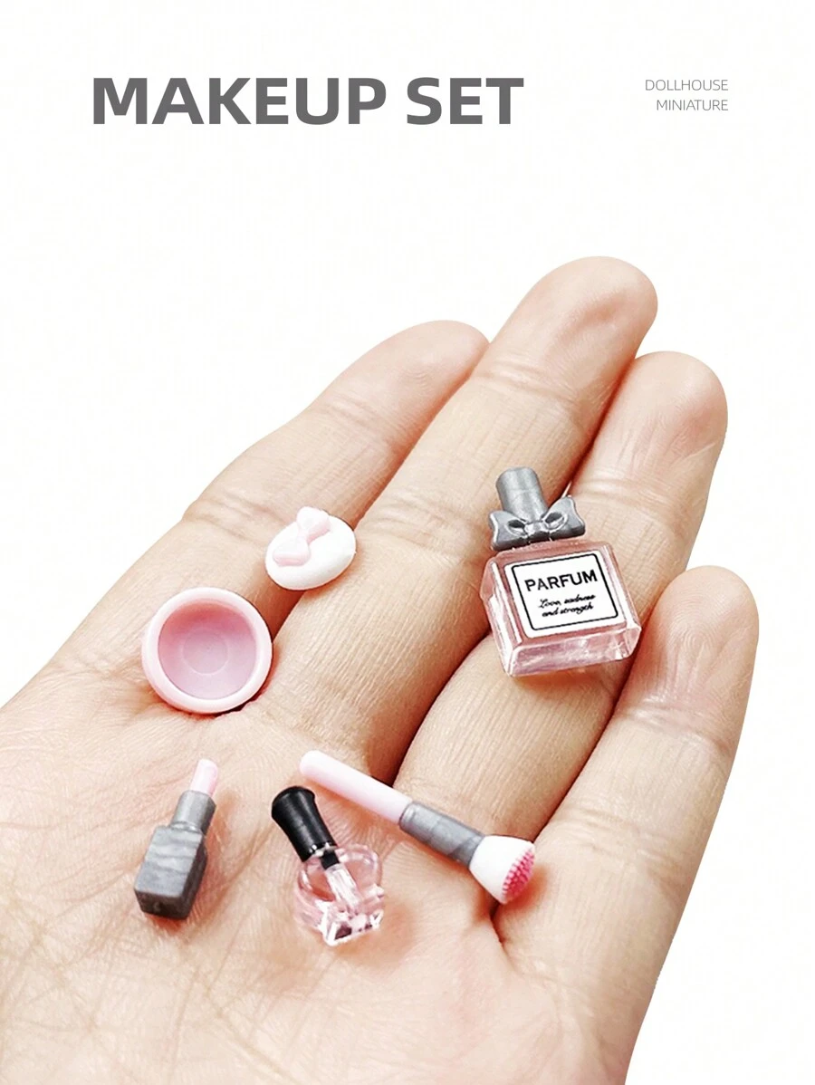 5 Piezas/set Kit De Maquillaje En Miniatura Para Casa De Muñecas: 1/12 Mini Lápiz Labial En Miniatura, Perfume, Esponja De Maquillaje, Esmalte De Uñas, Modelos De Pincel Para Ob11 (colores Aleatorios Para Algunos Artículos) - conjunto de maquillaje - Ver 1