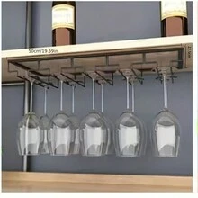 1入創意倒置無毀空穿酒杯架，3槽設計，壁掛式酒杯架，在櫥櫃下方掛式酒杯架，可倒置咖啡杯架，可用於廚房餐廳高腳杯存放和分類，家居廚房配件 - 黑色 - 查看 9