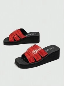 2024新款夏季時尚女款沙灘拖鞋涼鞋-舒適步行、增高鞋適用於海灘/旅遊 - 紅色 - 查看 4