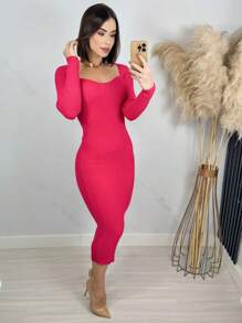 Women Sweater Dresses - Màu Hồng Tươi - Xem 1