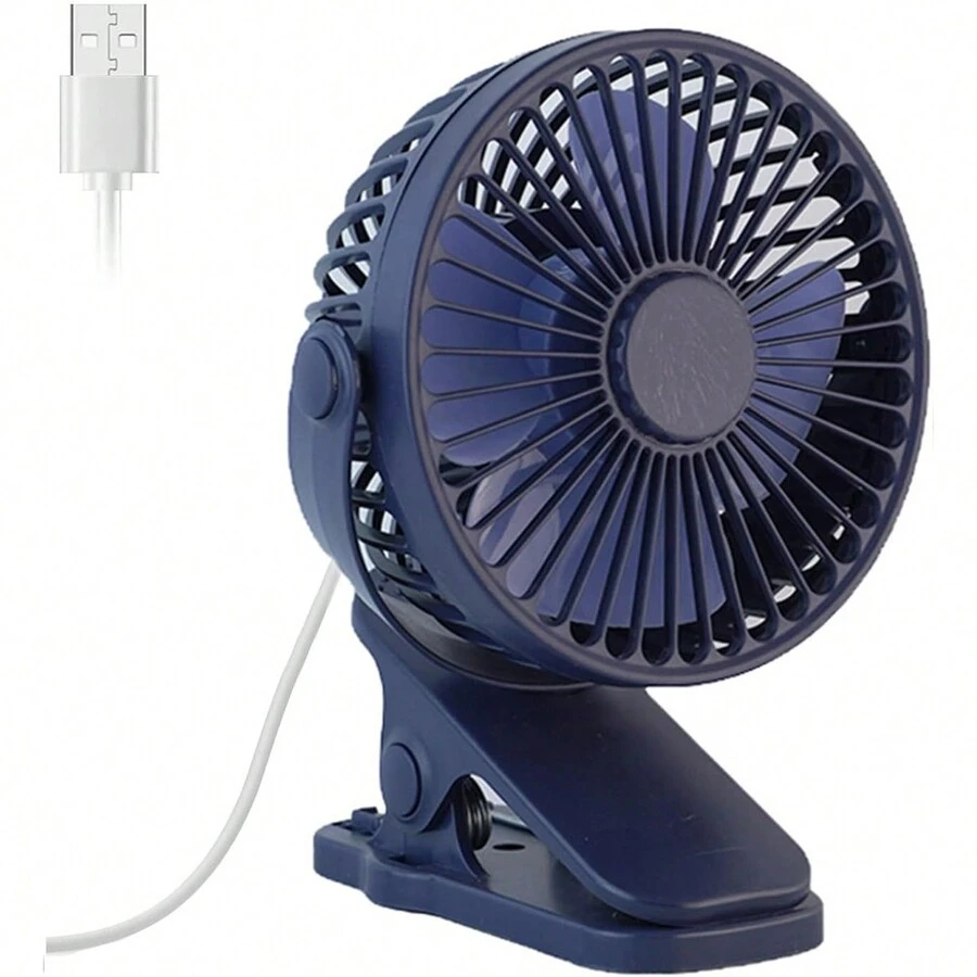 Ventilador portátil con clip, ventilador de escritorio de 6 pulgadas, pequeño y silencioso, ventilador de cochecito con abrazadera resistente de 3 velocidades - Azul - Ver 1