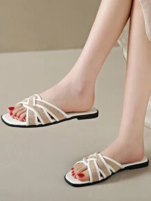 Khối màu Chống trượt Thoải mái Nhà  & Ngoài trời Của phụ nữ Giày dép , Châu Âu và Châu Mỹ Phong cách Dép xăng đan Với Thấp Gót chân Cho mùa hè - trắng - Xem 3