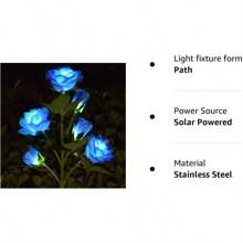 1入組花園太陽能裝飾燈，戶外防水逼真人造玫瑰花，適用於後院、步道、門廊、致哀公墓墓地裝飾，紅色 - 藍色 - 查看 9