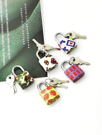 1個3cm迷你現代簡約圖案鑰匙鎖,純銅芯耐用,觸感極佳,適用於行李箱,背包,抽屜,掛鎖,電腦鎖,裝飾鎖