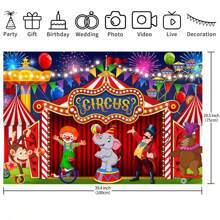 1pc Circus Theme Background Cloth 210*150/150*100/100*75cm Clown & Elephant Cartoon Backdrop Banner For Boy Girl Birthday Decoration, Bathroom, Bedroom, Wall, Cake Table Decoration, Photography Backdrop Decoration