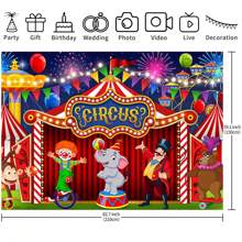 1pc Circus Theme Background Cloth 210*150/150*100/100*75cm Clown & Elephant Cartoon Backdrop Banner For Boy Girl Birthday Decoration, Bathroom, Bedroom, Wall, Cake Table Decoration, Photography Backdrop Decoration