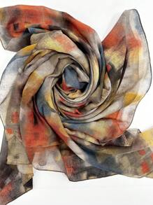 1件装时尚扎染设计女士围巾披肩头巾波西米亚风配饰女士秋冬 - 卡其色 - 查看 3