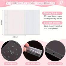 1pc $1000 Savings Challenge Mini Binder With Cash Envelope, Portable Budget Planner, Book Organizer With Refillable Cash, Reusable And Cute Design - 1000USD - View 4