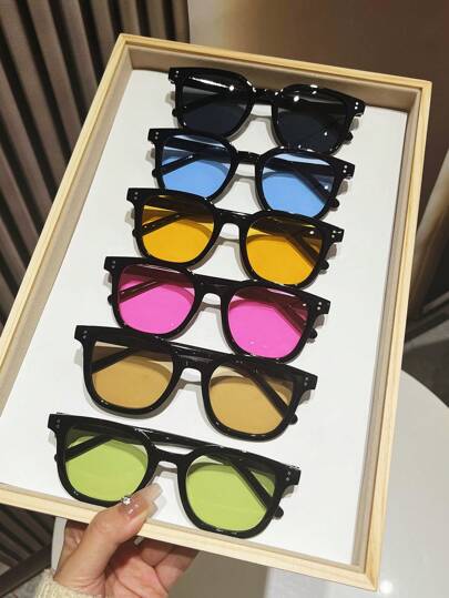 1pc/3pcs/6pcs Women's Dopamine Colored Square Stud Stylish Eyeglasses Street Beach Accessories For Women Glasses Shades For Summer Beach Vacation,Outdoor,Travel