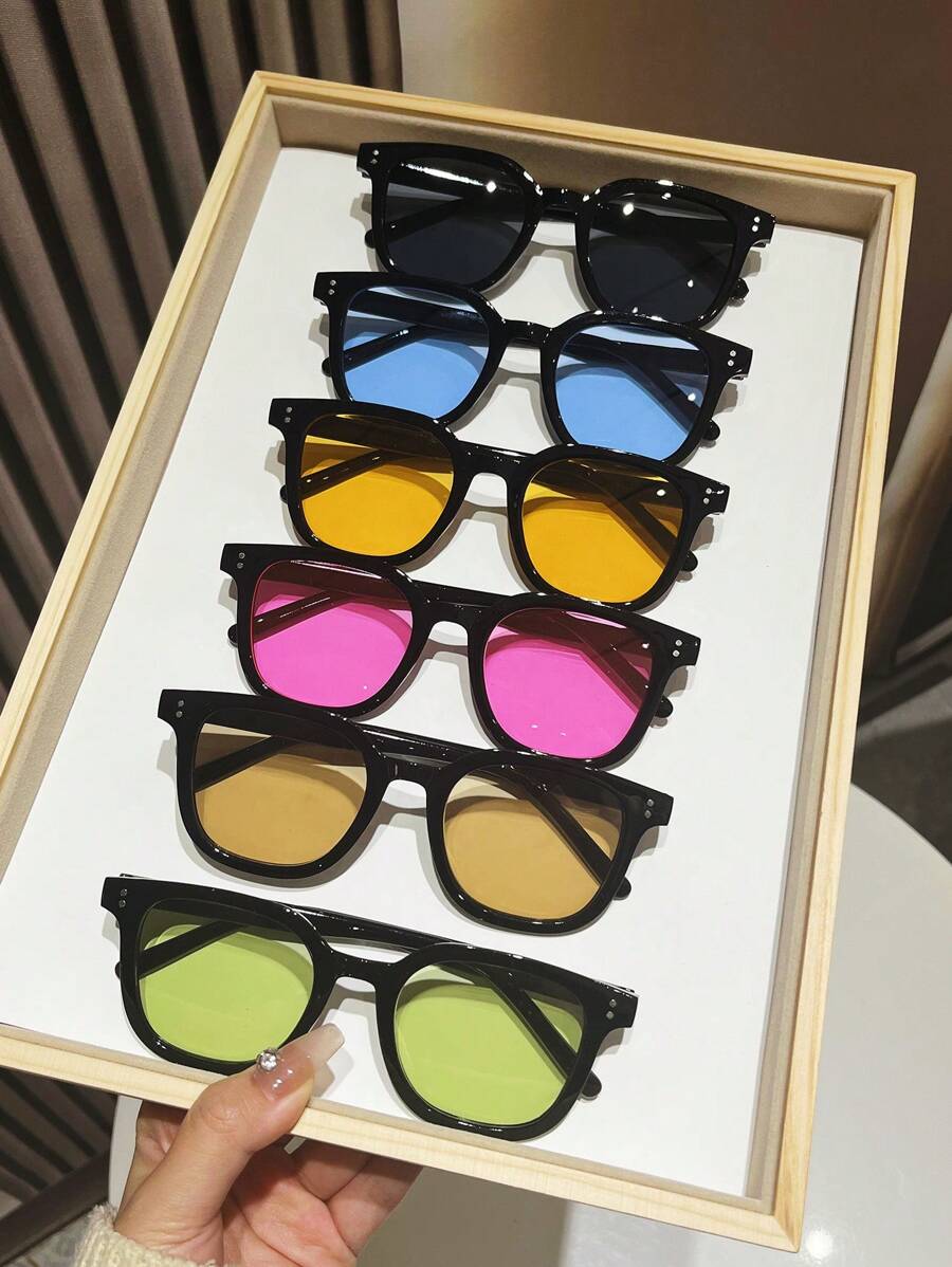 1/3/6 件女士多巴胺彩色方形耳钉时尚眼镜街头海滩配饰女士眼镜遮阳镜适合夏季海滩度假、户外、旅行 - 彩色 - 查看 1