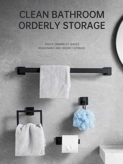 1 件装冲孔安装浴室毛巾架、不锈钢毛巾环、卫生纸架、衣橱挂钩