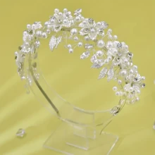 婚禮新娘女士boho髮藤假珍珠頭飾,公主頭冠珠寶,適用於特殊場合婚紗頭箍 - 白色 - 查看 8